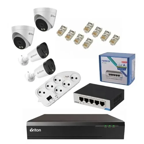پکیج دوربین مداربسته دید در شب 4 عددی برایتون مدل IP 5MP 4K تحت شبکه