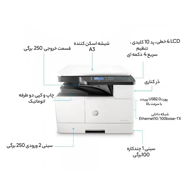 پرینتر اچ‌پی سه کاره لیزری مدل LaserJet MFP M442DN سایز چاپ A3