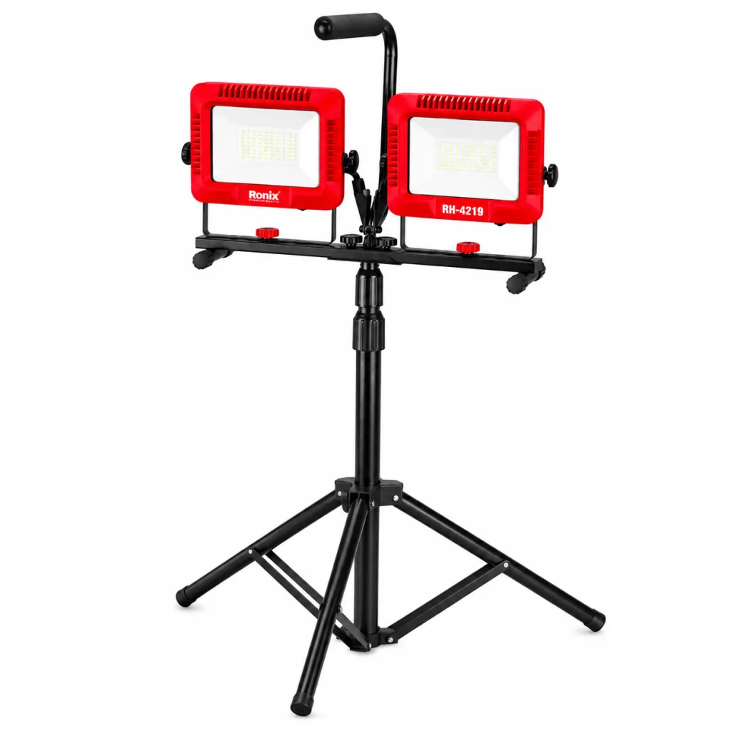 نورافکن LED برقی 50 وات رونیکس مدل RH-4219 دوبل با سه پایه - نمای سه رخ چپ